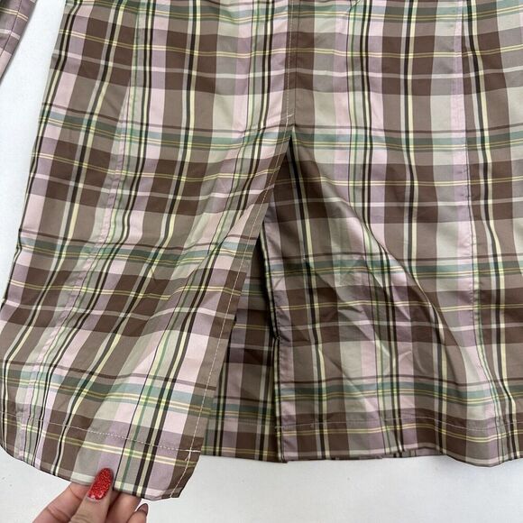 GAP Y2K Multicolor Plaid Lightweight Trench Coat Collared Buttons Size XS Poly - Picture 14 of 14